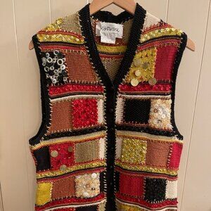 Artwork London Hand Knitted cotton Vest with Patchwork Design Rare!